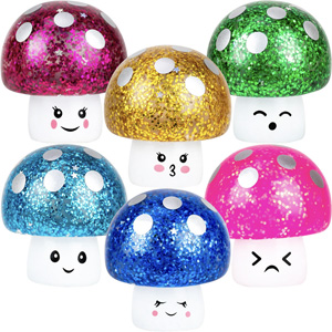 Glitter Mushrooms 2 5In 50 Pcs - 6 Glitter Mushrooms Group Shot - aa Global - RUA15B